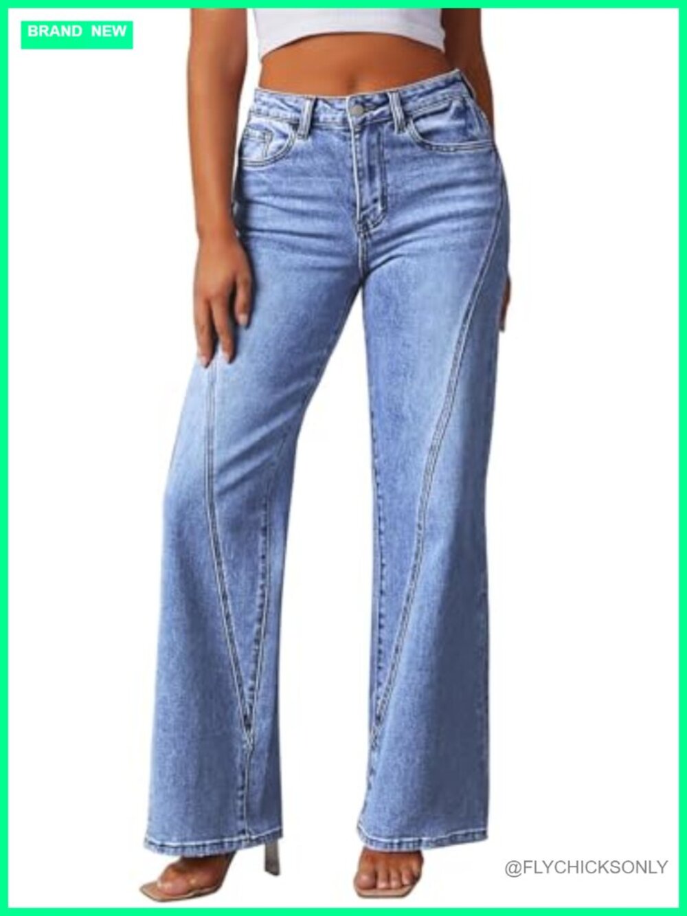 High Waisted Wide Leg Jeans Seamed Detail Straight Leg Denim Pants